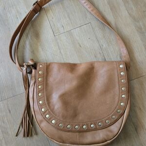 HOBO Tan Shoulder Bag with Gold Accents